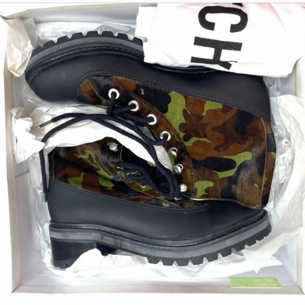 SCHUTZ Black and Camouflage Combat Boots